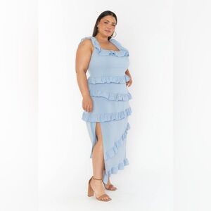 Show Me Your MuMu Greta Steel Blue Ruffle Tiered Maxi Dress - Prom, wedding
